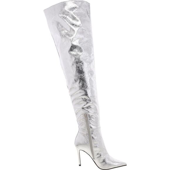 Steve Madden Womens Epic  Silver Faux Leather Over-The-Knee Boots Shoes NWOB - Picture 2 of 4
